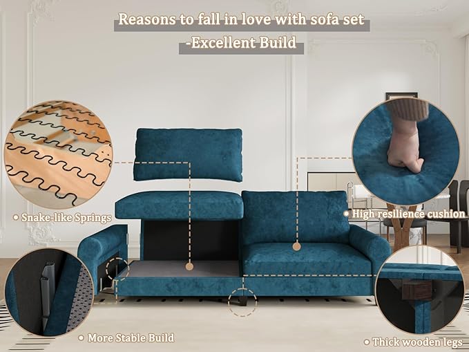 EASE MOOSE 88.5" Large Seat Velvet Loveseat Sofa, Soft Deep Seat Couches