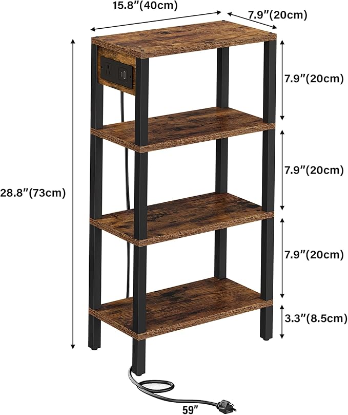 TUTOTAK Narrow Side Table with Charging Station, Small End Table with USB Ports