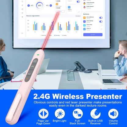 QUI Presentation Clicker for PowerPoint, RF 2.4GHz USB Wireless Presenter Remote with Volume Control, PowerPoint Clicker Slide Advancer for Mac, Windows, Laptop, Keynote