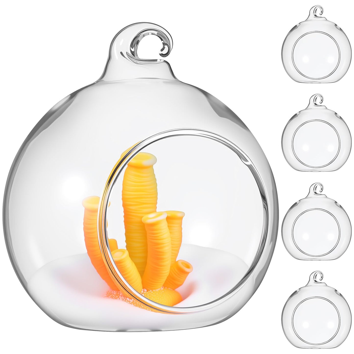 JEWEDECO 5pcs Hanging Glass Terrarium Ball Vase with 4.5cm Opening, Glass Hanging Tealight Holder for Air Plants and Candles, Includes 1.2m Jute Rope for Home Décor and Garden Display