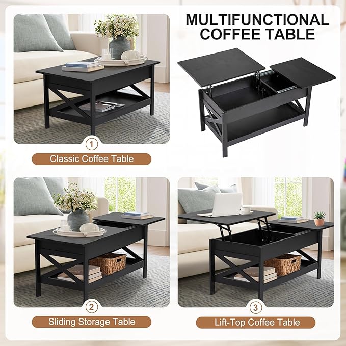 Lift Top Coffee Table with Storage, Small Coffee Table with Hidden Compartment