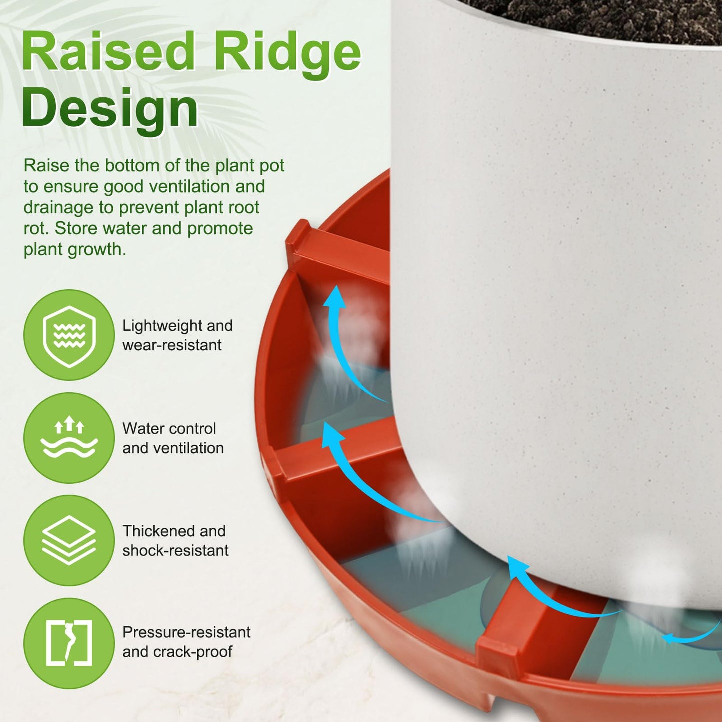 M METERXITY 2-Pack Plant Saucer, 7.56 Inch/19.2 cm Plastic Plant Trays Thicker for Pots/Indoor/Outdoor/Water Drainage and Protection, Flowerpot Drip Tray [Red]
