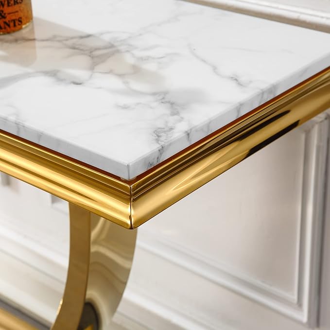 Henf 47" Marble Console Table Modern White Faux Marble Entryway Table