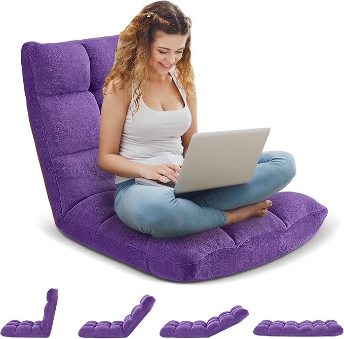 Folding Floor Gaming Chair, Adjustable 14-Position Backrest, 6-Inch Thick