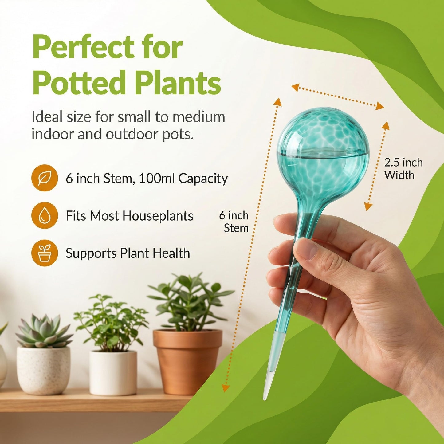 Little Green Leaf Automatic Plant Watering Globes Self Watering Planter Inserts (Set of 4) | Hands Free Multicolor Glass Bulbs | Planter Spikes to Support Indoor & Outdoor Plant Health (100ml)