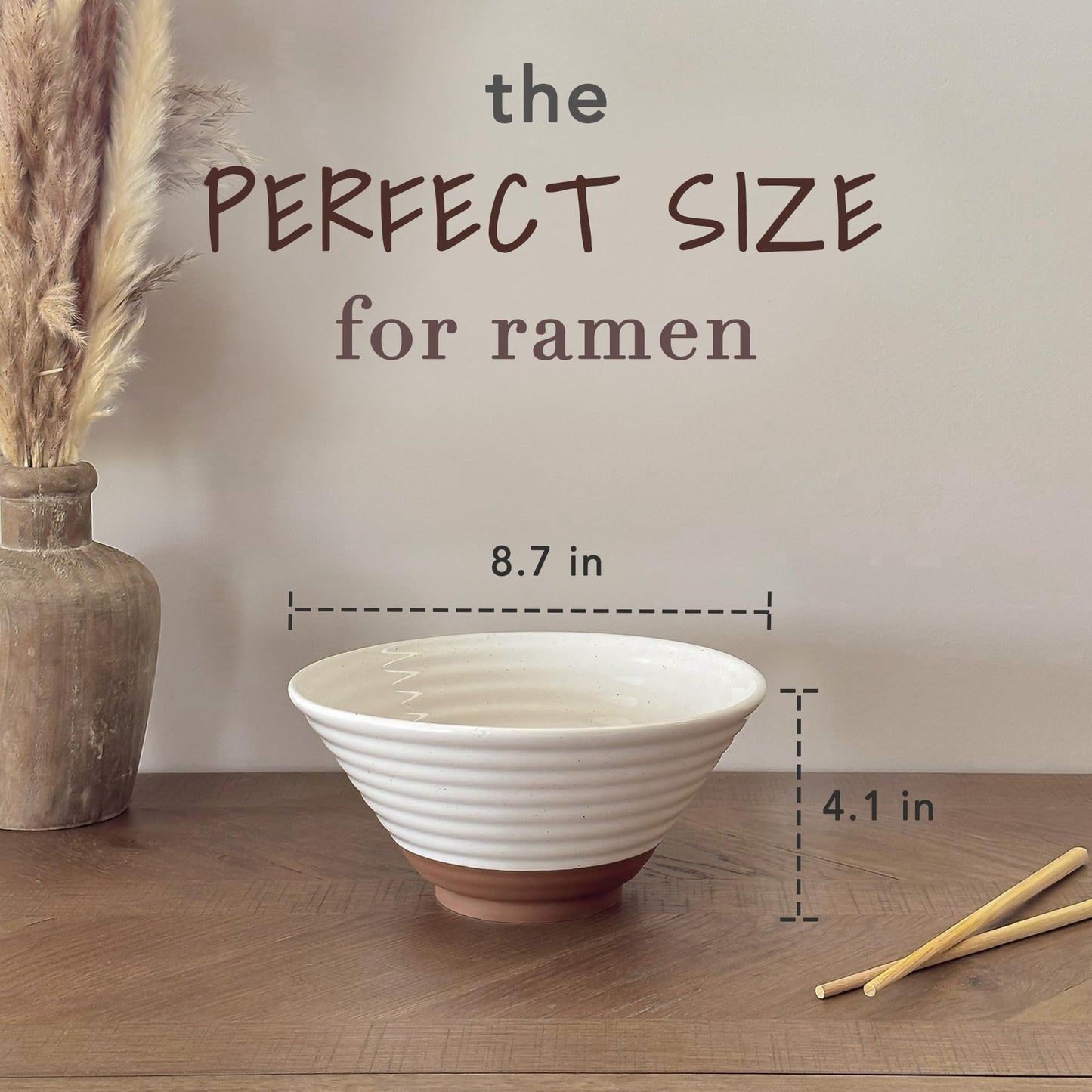 MORA Ceramic Ramen Bowl Set of 2, 45oz - Great for Pho, Miso Udon Soup, Instant Noodles, Serving, Thai or Asian Food - Microwave Safe Large Japanese Noodle Bowls, Modern Kitchen - Vanilla White