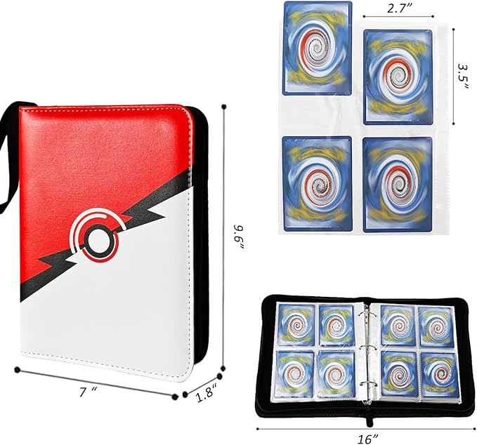 Card Binder 4 Pocket, 400 Pockets 3-Ring ZipperCards Holder Book with Removable 50 Sleeves, Card Folder Album for MTG, TCG, Yugioh Cards, Sports Cards (Red+White)