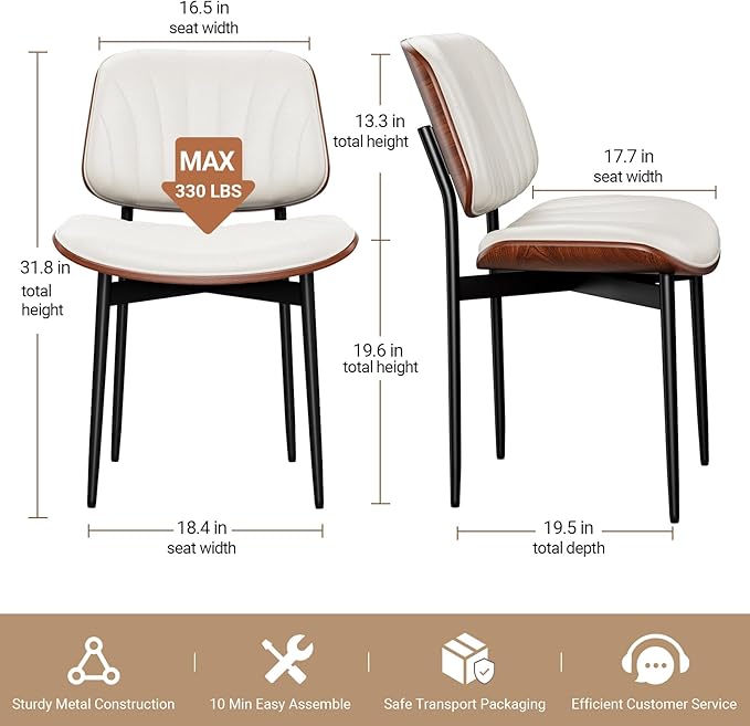 REONEY Dining Chairs Set of 4, Mid-Century Modern Upholstered PU Leather Chairs
