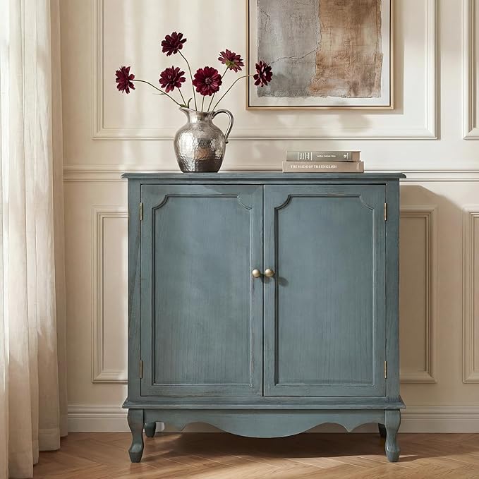 Solid Wood Sideboard with Adjustable Feet, 2 Shelves Storage Accent Cabinet