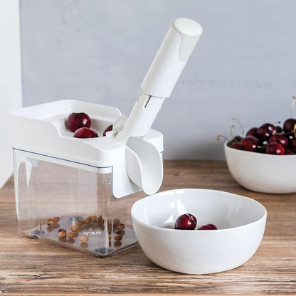 Leifheit Cherry Stoner Remover – Stainless Steel Plunger Pits 25 Lbs/Hour, Easy-Clean Container, Dishwasher Safe, Ideal for Pies, Canning, Snacking, German Design, Replacement Parts – White