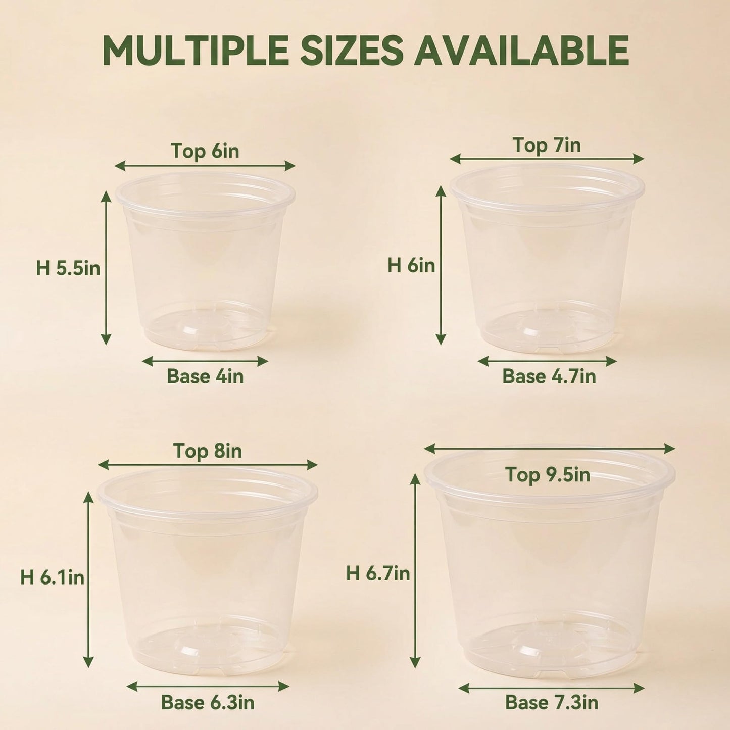 6/7/8/10 Inch Large Clear Nursery Pots with Drainage, 12 Pack Plastic Pots for Plants,Seedling Starter Clear Nursery Pots for Succulents, Flower & Vegetable, Indoor Outdoor Gardening