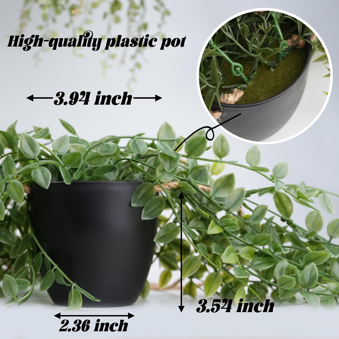 PENGYEE 3 Packs Fake Hanging Plants with Black Pots, 20" Artificial Hanging Plants for Wall Decor, Fake Fern Plants Mandala Vine for Home Bathroom Bedroom Kitchen Office Room Decor