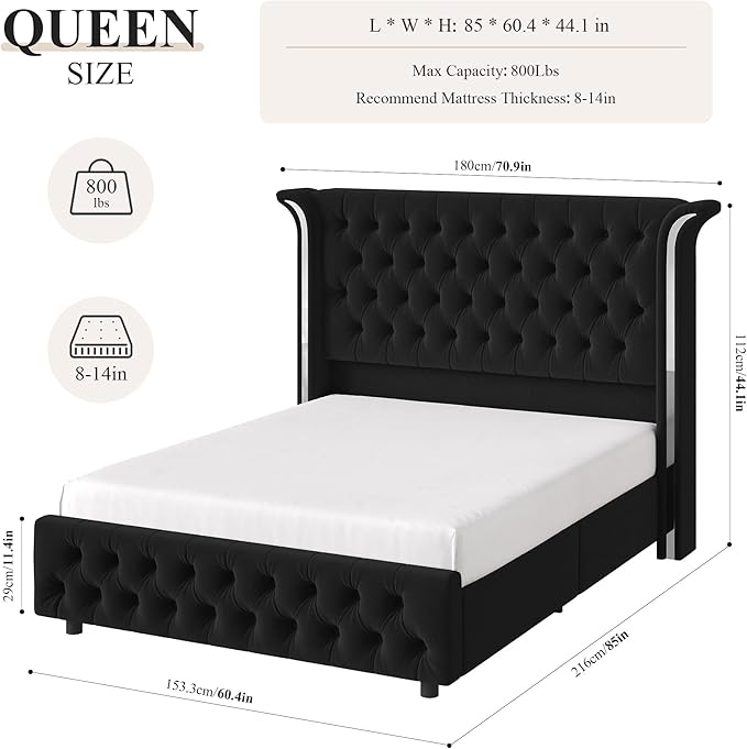 Keyluv Queen Smart LED Bed Frame