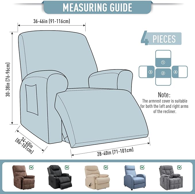 TAOCOCO Oversized Recliner Chair Covers, 1 Seater Streach Recliner Covers Soft