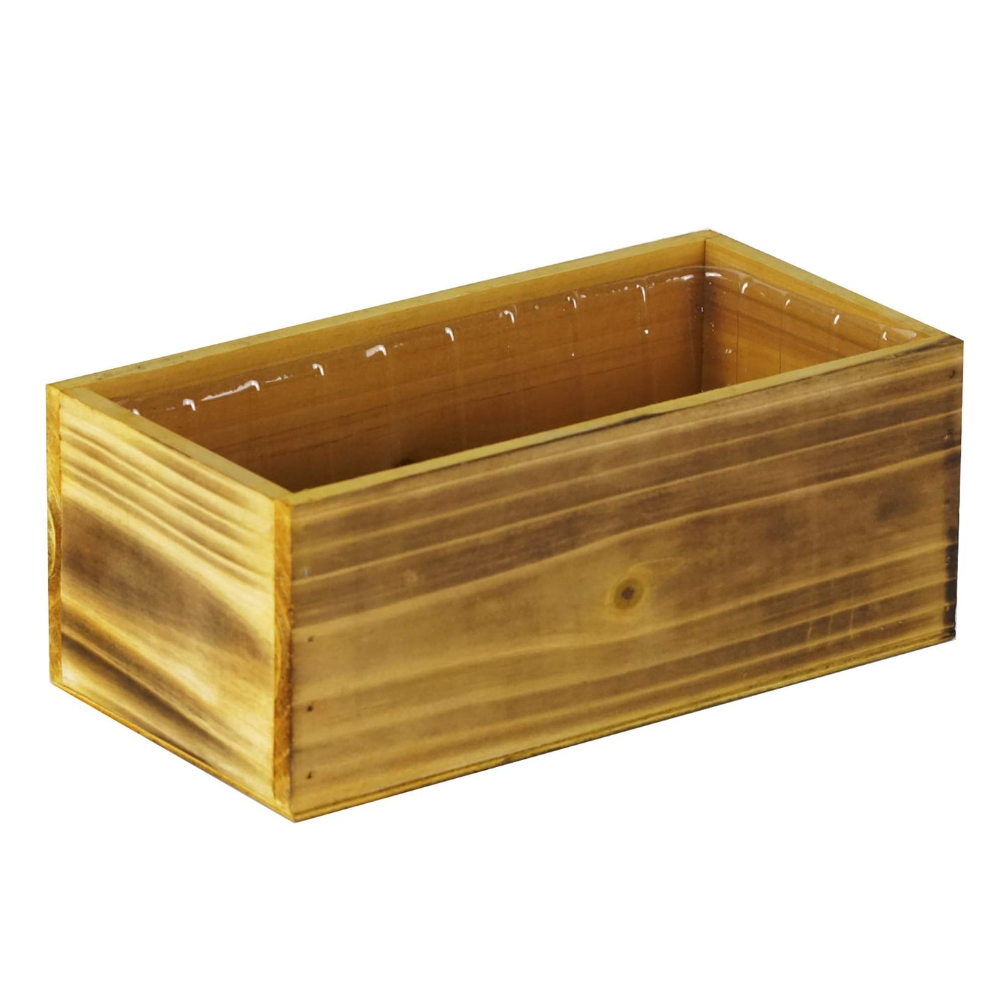 CYS EXCEL Small Natural Light Brown Wood Rectangle Planter with Removable Plastic Liner (H:4" Open:10"x5") Country Rustic Indoor Decorative Box for Flower Succulent