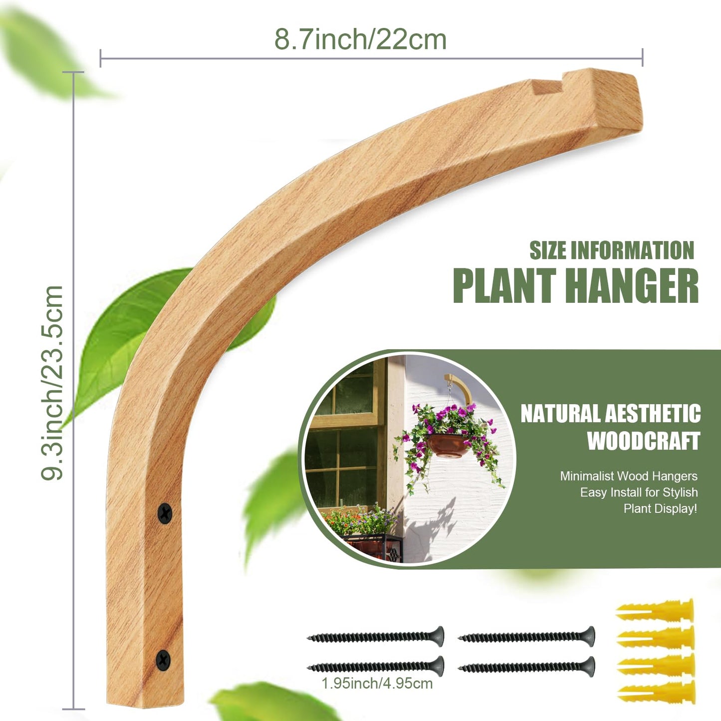 HCDHAKN Wooden Plant Hanger, Plant Hooks for Hanging Baskets 2 Pcs, Wooden Hanging Baskets, 8.7 Inches, Perfect for Flower Pots, Lanterns, Wind Chimes, Lamp Decorations, and Garden Ornaments