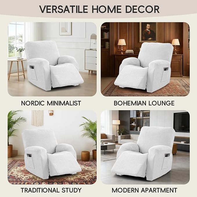 Oversized Recliner Chair Covers, 4-Piece Stretch Geometric Strokes Jacquard
