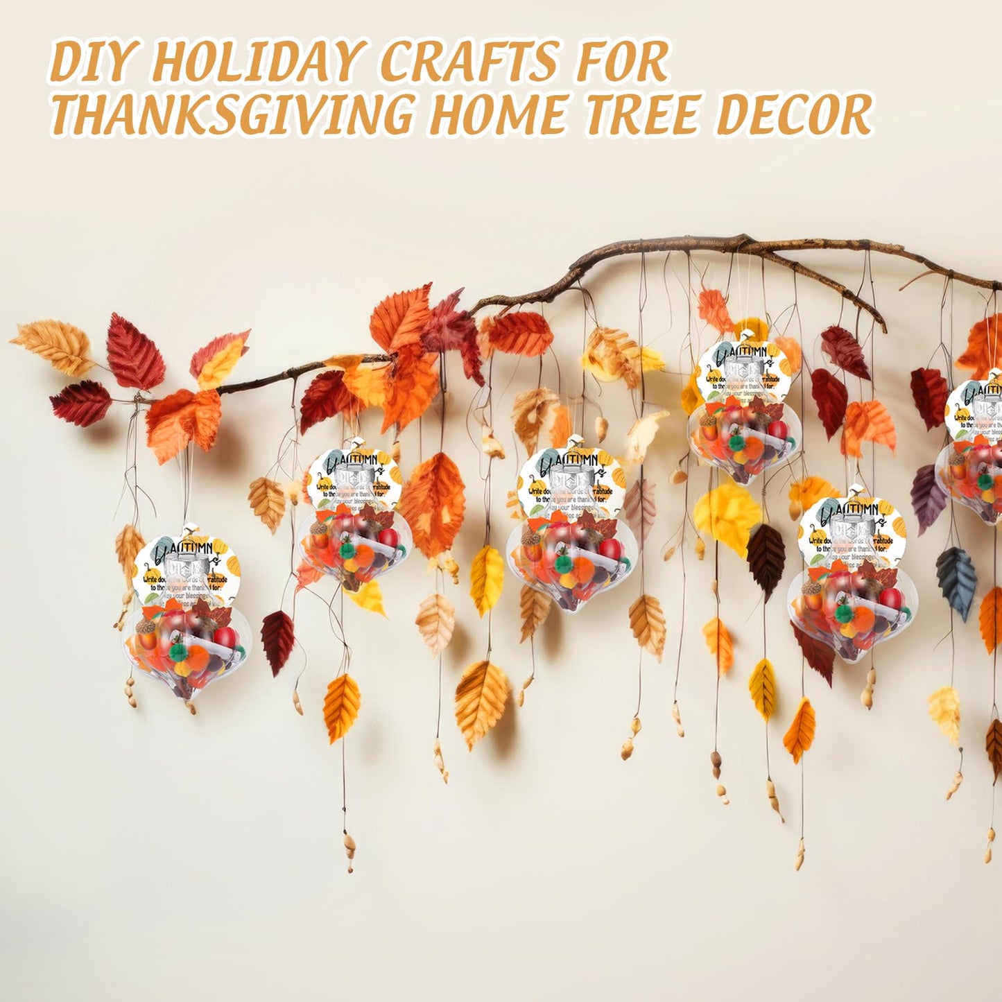 Maysing12 Sets Thanksgiving Craft Kit with DIY Accessories Hanging Thanksgiving Clear Ornaments Balls Fillable Fall Harvest Decorations for Family DIY Projects Activities Autumn Blessing Party Decor