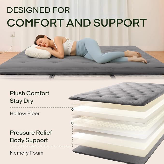 ZonLi Japanese Floor Futon Mattress Full Size 80"x 54", 100% Cotton Cover 2.5''