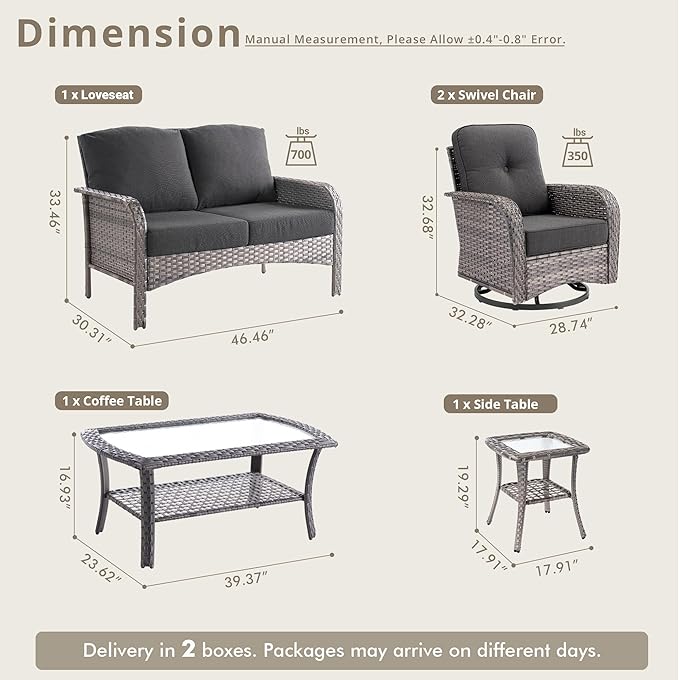 weaxty 5 Pieces Wicker Patio Furniture Set, High Back Swivel Rocker Chairs