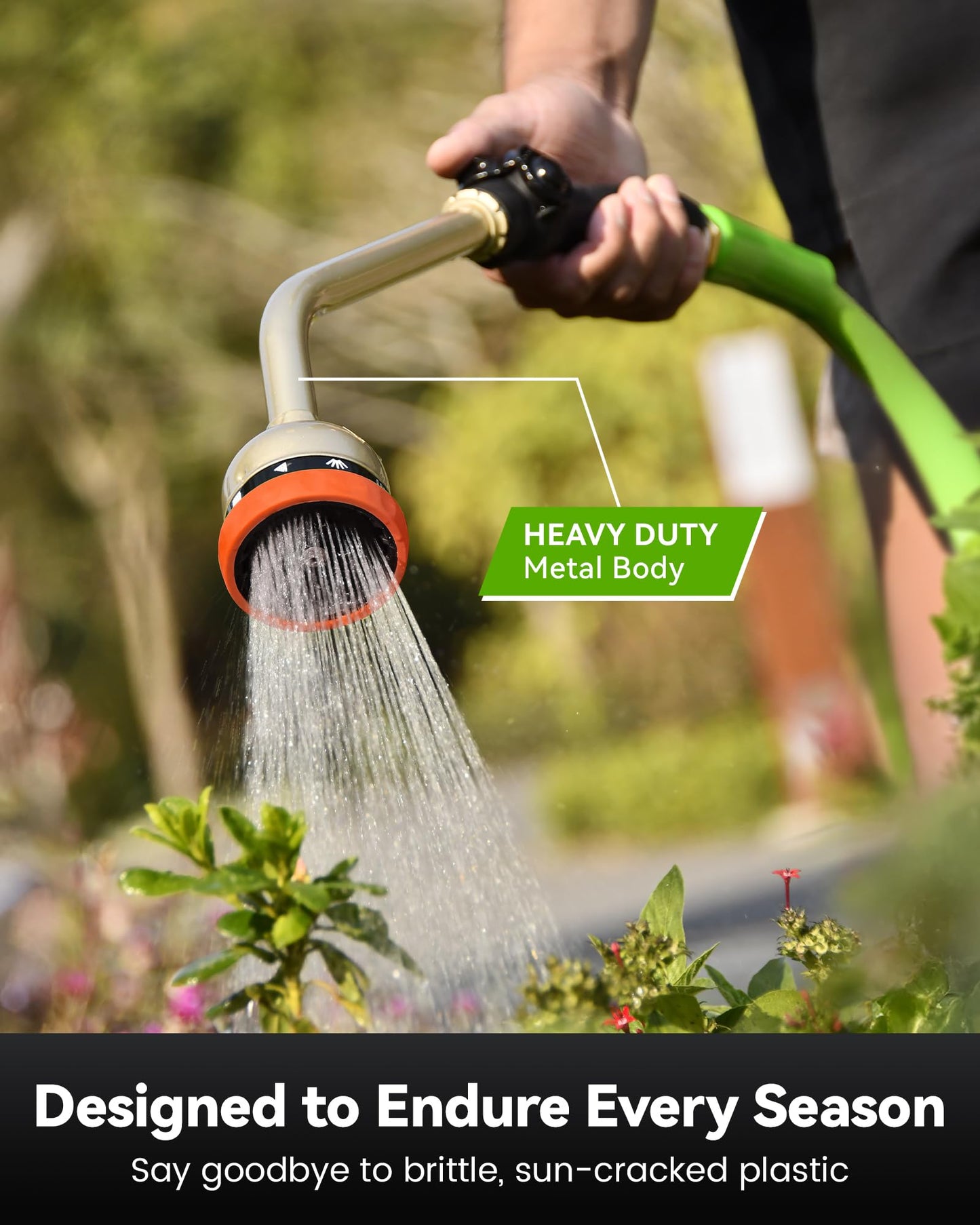 RAINPOINT Watering Wand, 16 Inch Metal Garden Hose Wand with 9 Spray Patterns, Long Hose Sprayer Nozzle For Hanging Baskets, Shrubs,Lawn (Orange)