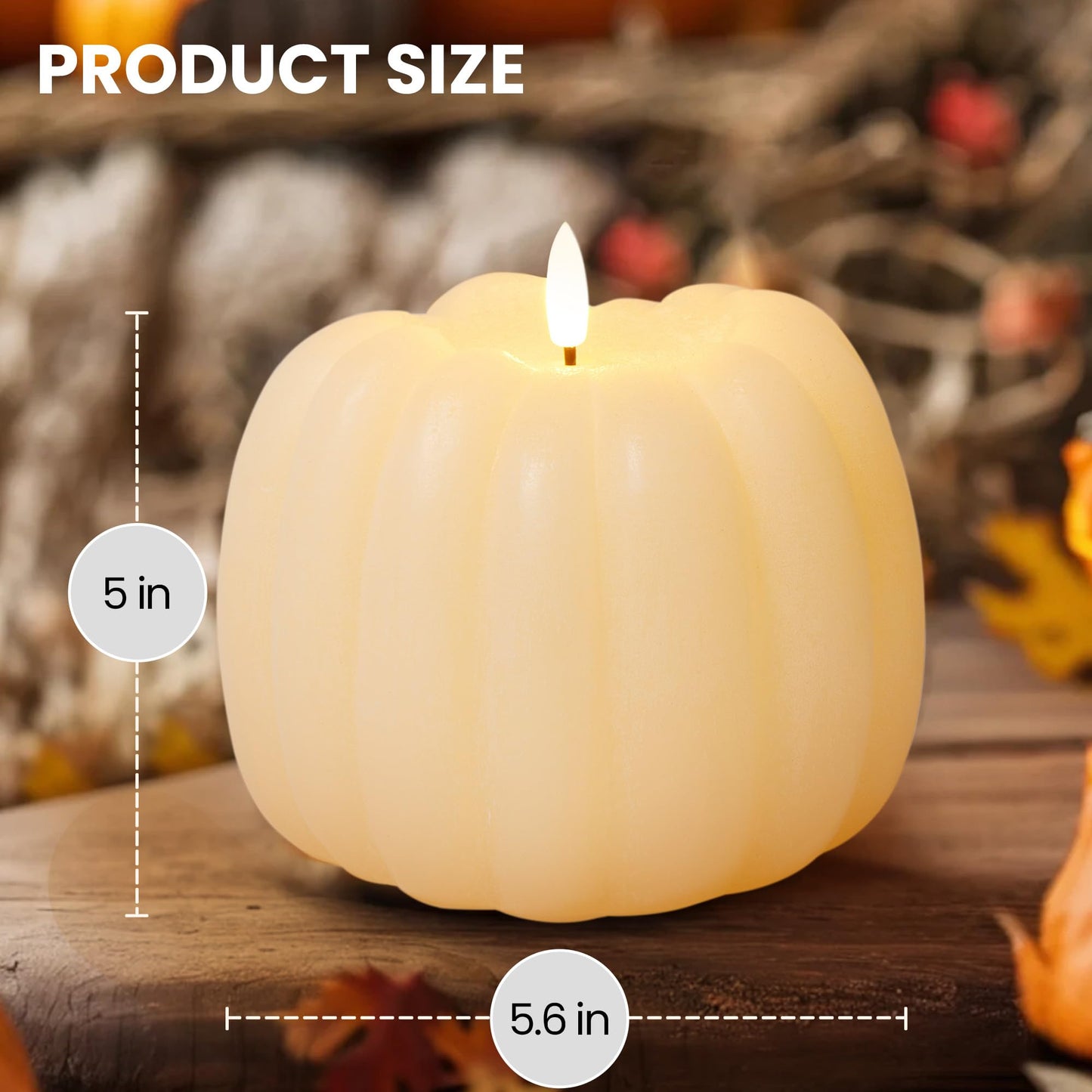 Velsyn Fall Decorations for Home, Flickering Flameless Wax Pumpkin LED Candle with Timer Remote Control, Thanksgiving Gifts, Autumn Farmhouse Rustic Harvest Decor for Tiered Tray Table Indoor (White)