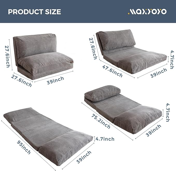 MAXYOYO Folding Sofa Bed, Extra Thick and Long Floor Sofa Convertible Sleeper