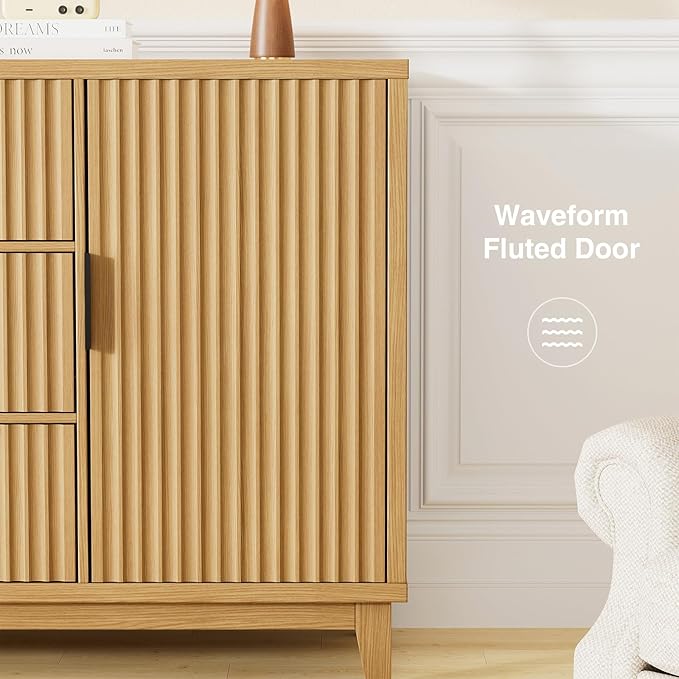 47.2" W Storage Cabinet with 3 Drawers, Fluted Buffet Cabinets with Storage