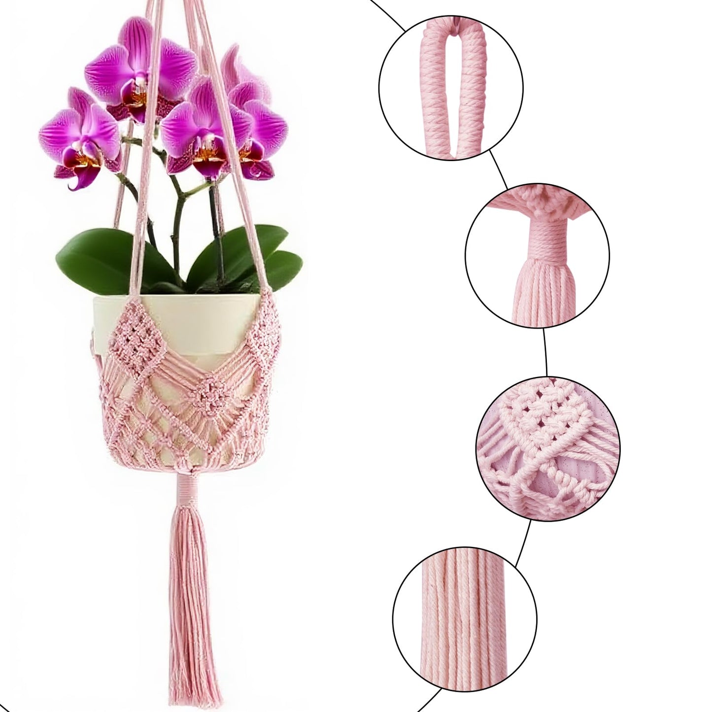 verkelly 2 Pack Macrame Hanging Planters with Patterns - Stylish Plant Hangers Crochet Boho Plant Holder Hanging Plant Basket for Up to 6 Inch Pots(Pink)