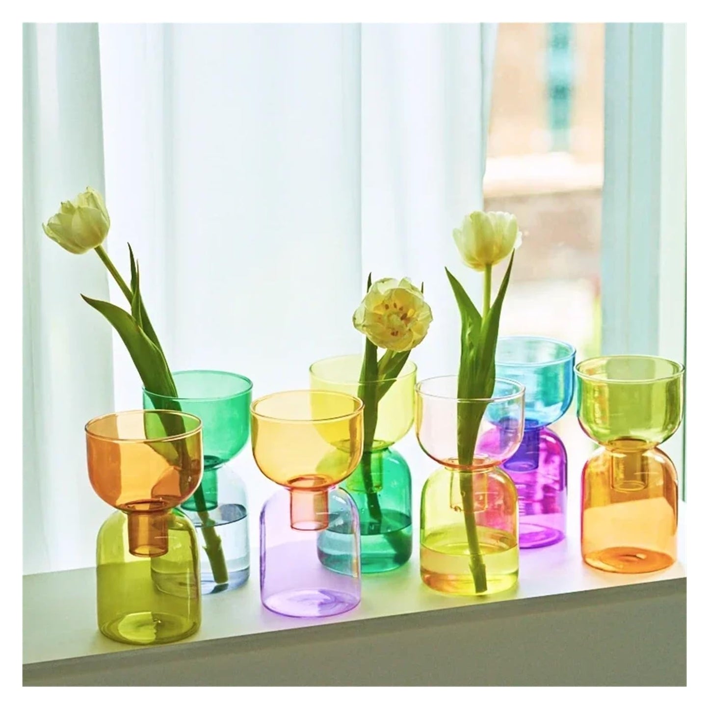 2pc Set Mini Vases Terrarium Hydroponic Plant Pot Glass Vase Wedding Flowers Candle Holders Decor Avocado Growing Bud for Table Centerpiece Wedding Home Decor(PinkYellow Set)