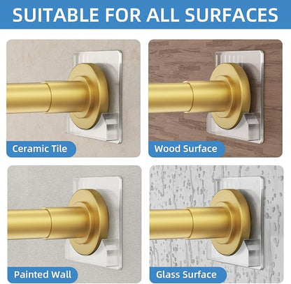 CorkLatta Gold Shower Curtain Rod,1 Inch Diameter Stainless Steel Adjustable Spring Tension Rods 32 to 80",with Holders,Anti-Slip,Curtain Rods No Drilling(1 Pack)