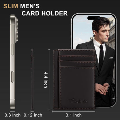 Travelambo Slim Wallet Front Pocket Minimalist Leather RFID Blocking Medium Size