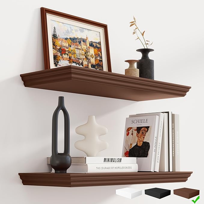 Fun Memories Floating Shelves 24 Inch Long, 9.3 Inch Deep Classic Crown Molding