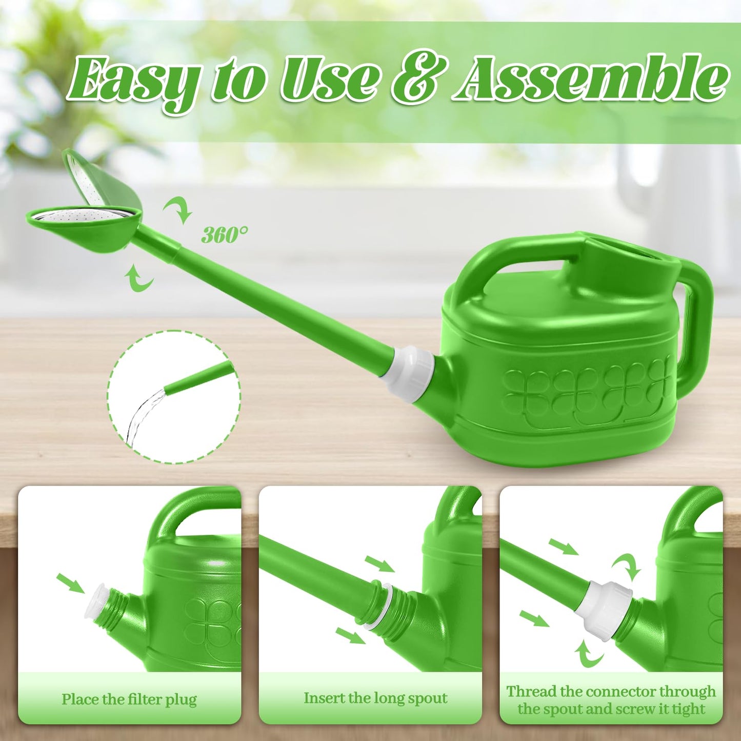 1 Gallon Watering Can, Garden Watering Can Outdoor, Plant Water Can with Removable Long Spout and Stainless Steel Sprinkler Head, Plastic Indoor Watering Cans for Gardening Flower Plants