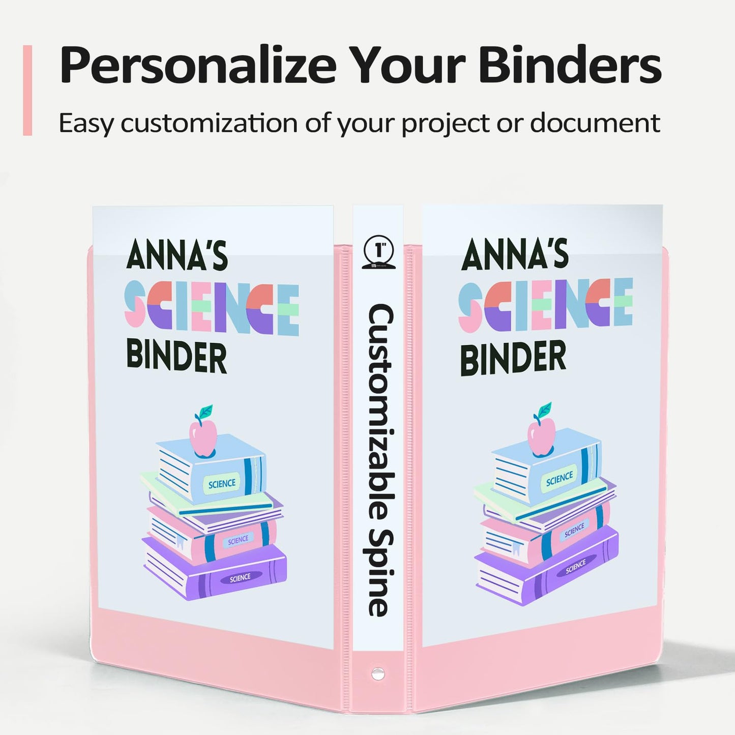 6 Pack Extra Durable 3 Ring Binders 1 inch, Sooez 1” Three Round Ring Binders with Pockets, Cute Customizable Clear View Cover for 8.5 x 11 Letter Size Papers, Pastels School Office Supplies for Girl