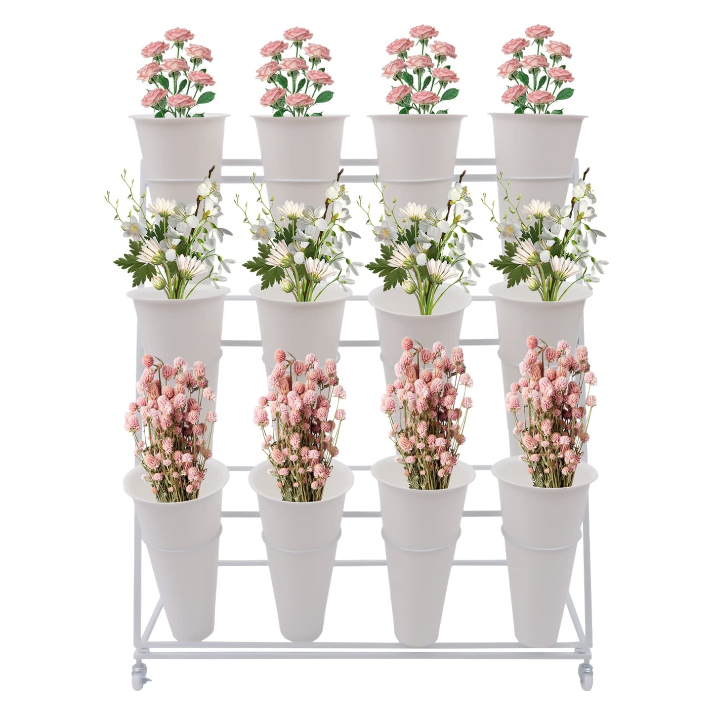 Knwigoe 3-Tire Flower bar with 12 Buckets ,Flower Stand Bart,Flower Cart Display Mental Outdoor Plant Carts for Patio Garden Balcony