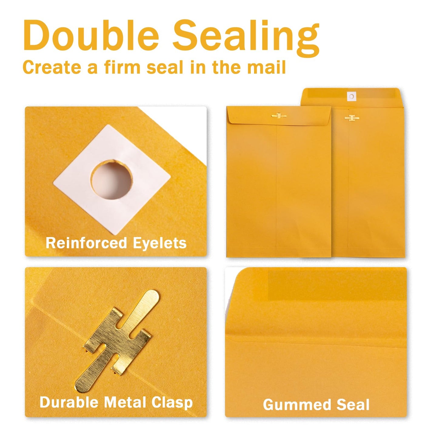 6x9 Clasp Envelopes - 100 Pack, Goefun Yellow Manilla Envelopes 6x9, 100GSM Heavy Kraft Paper, for Business, Legal, Office
