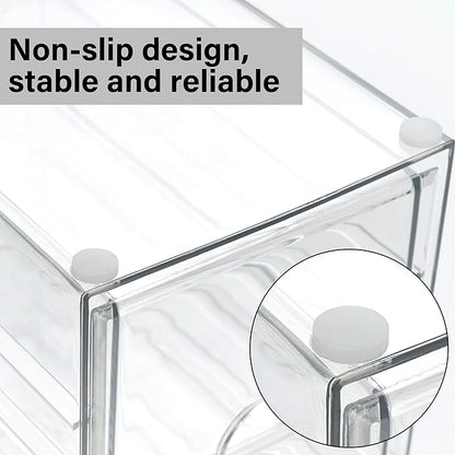 Prsildan Acrylic Drawer Makeup Organizer with 6 Drawers (Not for Baby Bottle), Set of 2 Office Desk Organizers Accessories, Clear Stackable Storage Drawers for Vanity, Craft (Largest Drawer 4" Tall)