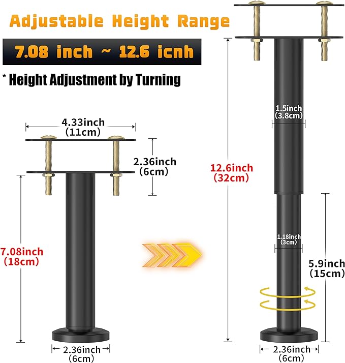 Wlrrcwdttc 6 Pcs Adjustable Height Bed Support Legs 7.08-12.6 inch, Bed Frame