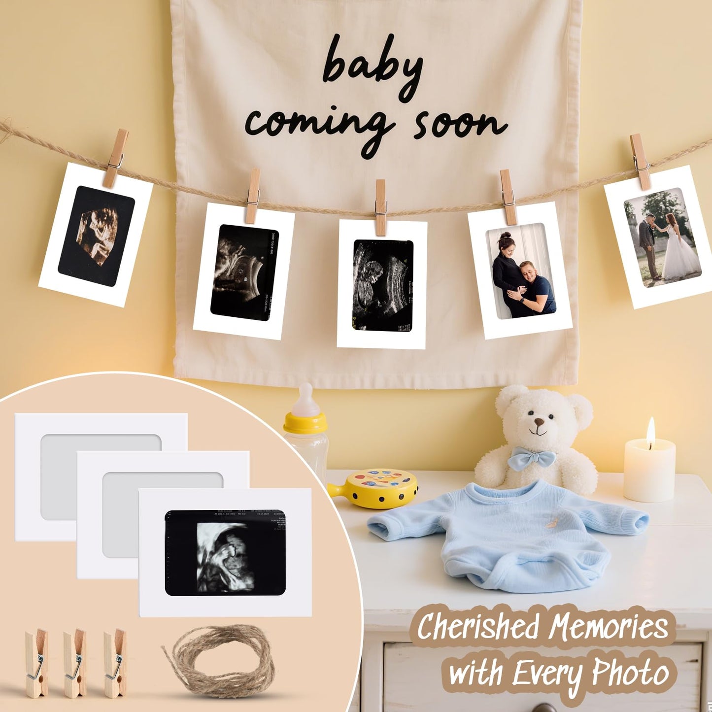 Pregnancy Announcement, Coming Soon Baby Announcements Ideas Set Include Felt Letter Board, Baby Onesie, Booties, Photo Frame and Wooden Blocks, Pregnancy Announcement Photo Props Gender Reveal Gifts