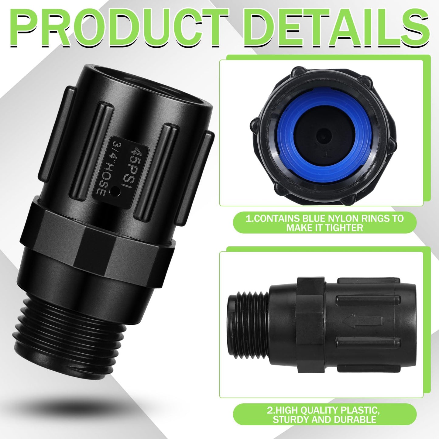 Tondiamo 3 Pcs 45 PSI Drip Irrigation Pressure Regulator, 3/4" Female Hose Thread x 3/4" Male Hose Thread Pressure Reducer Flow Valve for Garden Drip Irrigation Parts Emitters System