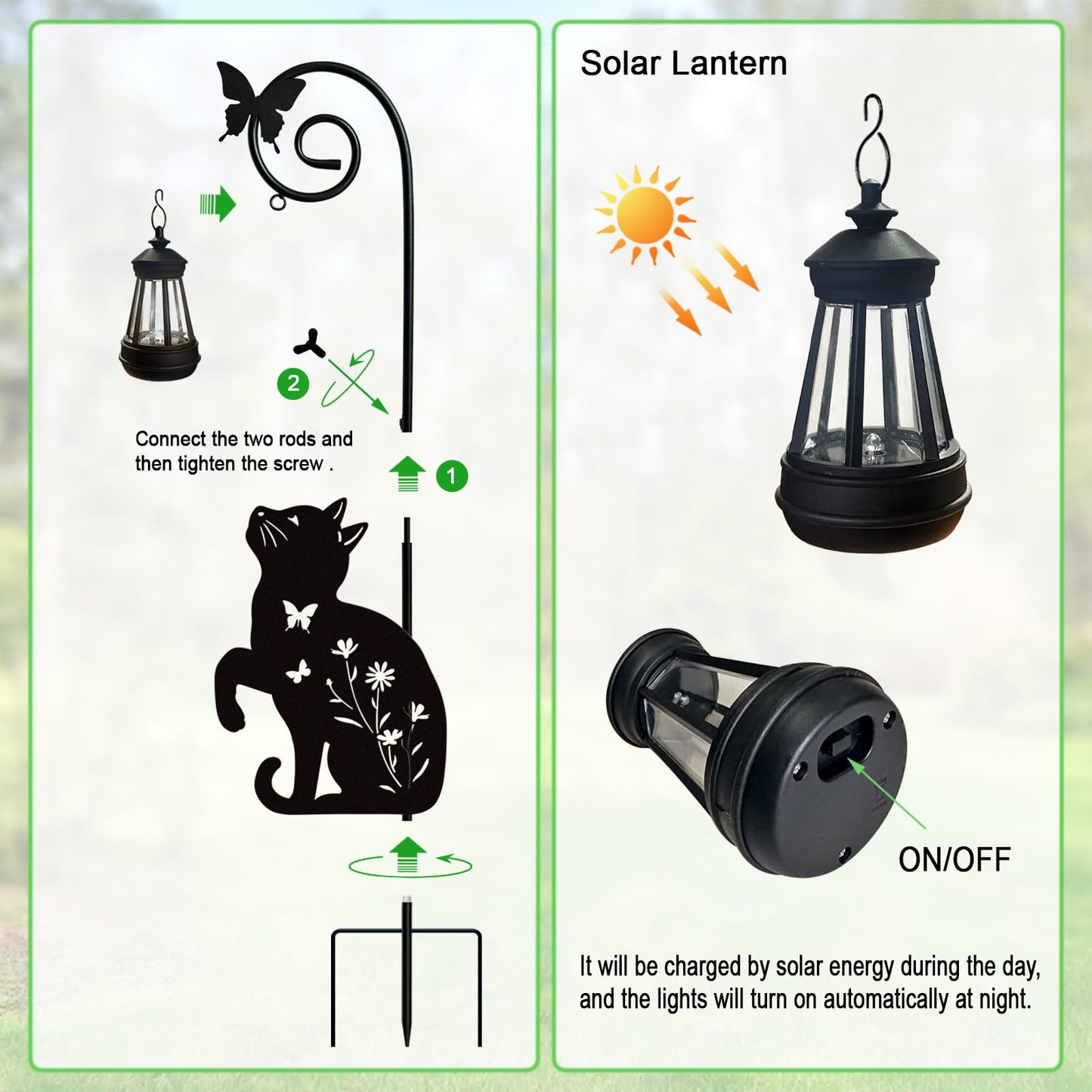 YY Gardenia Metal Cat Stake with Solar Lights Outdoor Decorative, Black Cats Lawn Ornaments, Womens Gifts Unique, Garden Silhouette Animal Decor