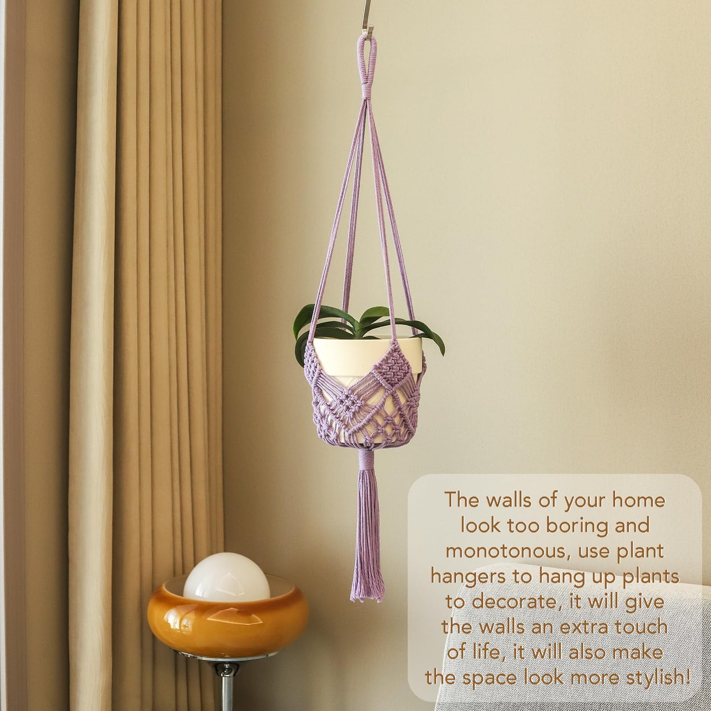 XINBOR Hanging Planter with Patterns,2Packs Macrame Plant Hangers Indoor Macrame for up to 8 inch Pot Crochet Boho Plant Hanger Holder for Indoor Outdoor with 2S Shaped Stainless Steel Hooks (Purple)