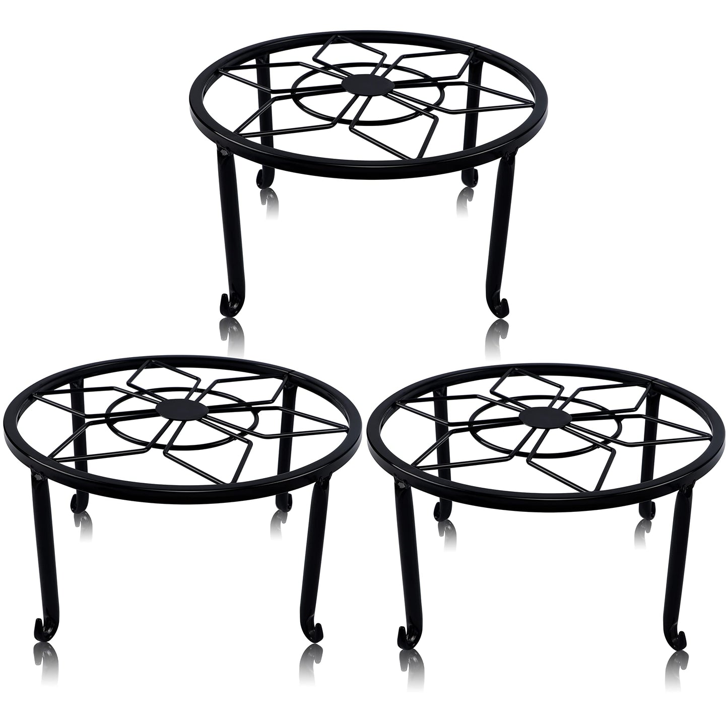 yosager 3 Pack Metal Plant Stands for Flower Pot, Heavy Duty Black Iron Potted Stand Holder, Indoor Outdoor Rustproof Metal Planter Container Round Supports Display Rack for Home & Garden Decor