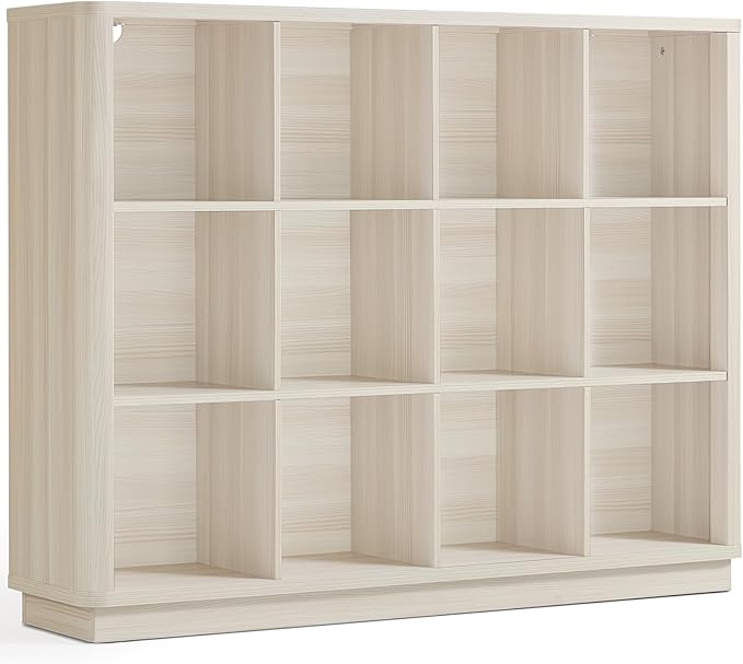 Joaxswe 12 Cube Storage Organizer, Wood Floor Standing 3-Tier Cubby Bookcase