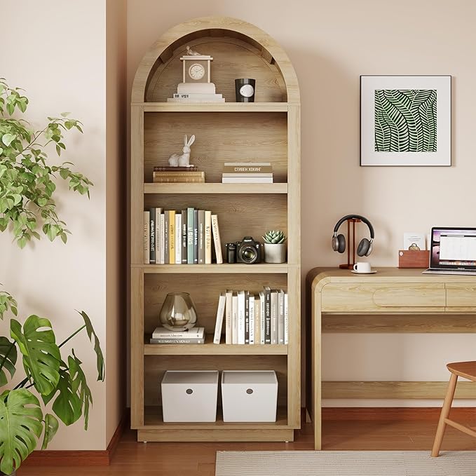 Bestier 76" Tall Arched Bookcase, 5 Tier Arched Bookshelf