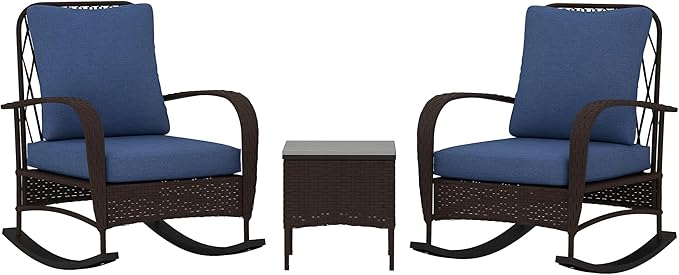 Outsunny 3 Piece Wicker Patio Furniture Set, PE Rattan Rocking Chairs