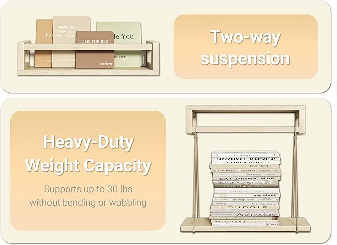 TidyCorner Upgraded Thick Floating Shelves, Solid Wood Bookshelf