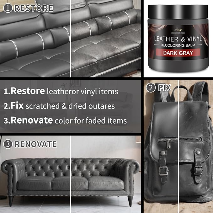 Leather Recoloring Balm and Scratch Repair Kit, Dark Gray Leather Restorer