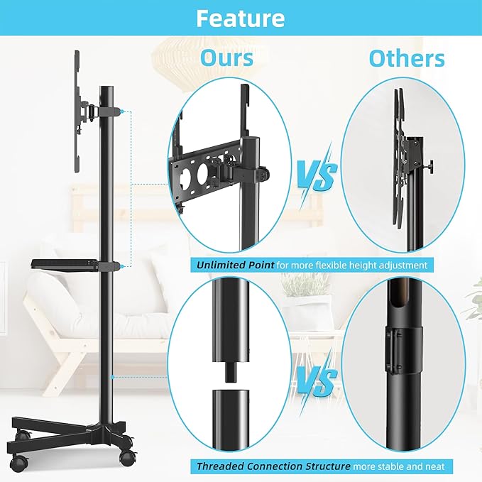 Mobile TV Carts on Wheels for 21-60 Inch Flat/Curved Panel Screens TVs